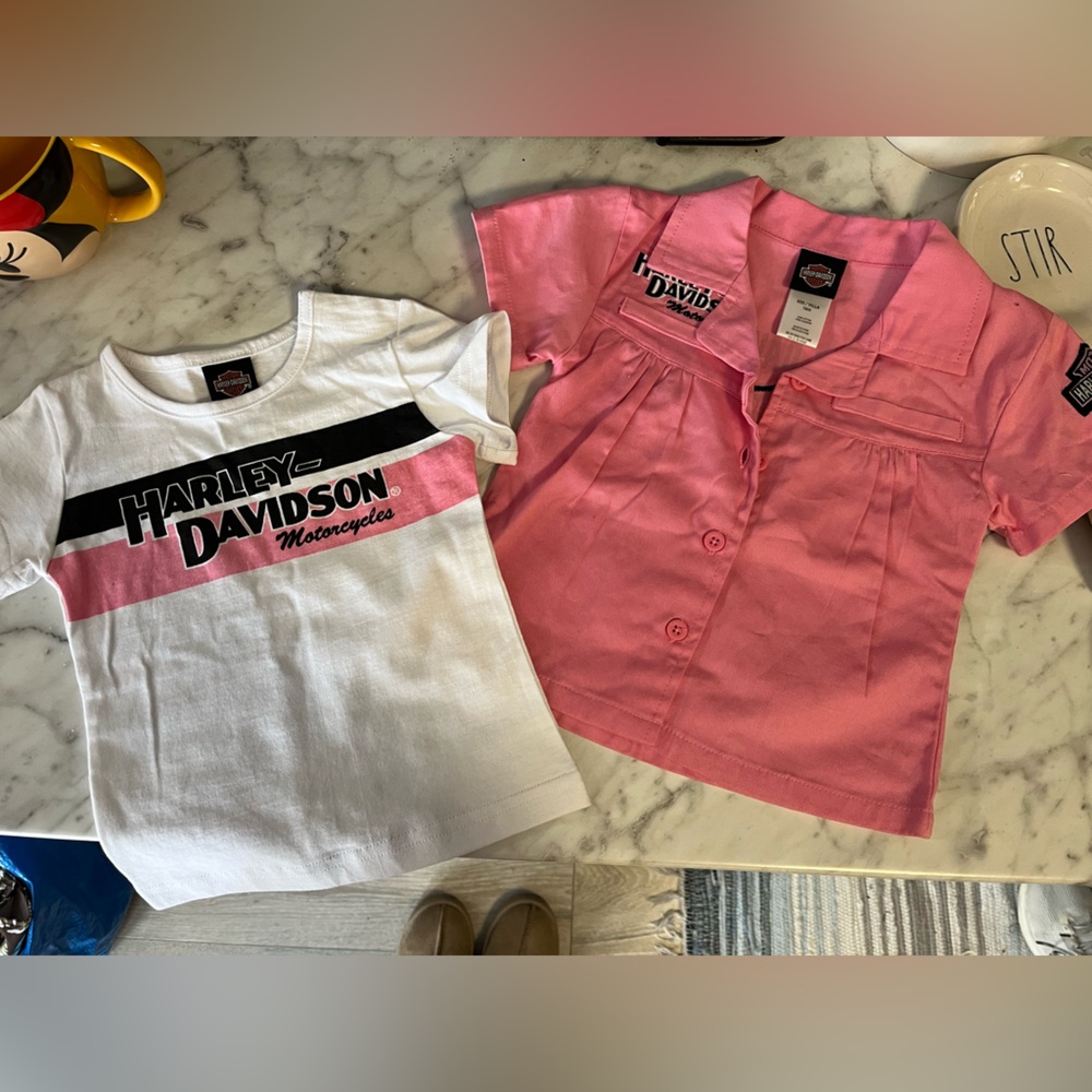 Harley-Davidson Kids Pink Button-Up and White Tee Set NWOT 18 Mo.